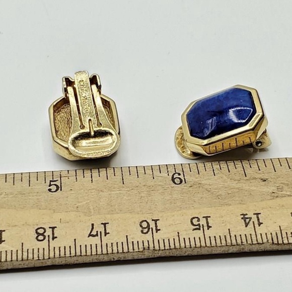 Vintage Signed Christian Dior Lapis Color Clip on Earrings - Picture 2 of 3
